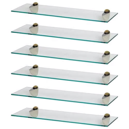 Harbour Housewares Set of 6 Floating Glass Bathroom Shelves in Gold and Transparent, W: 60 cm – 1