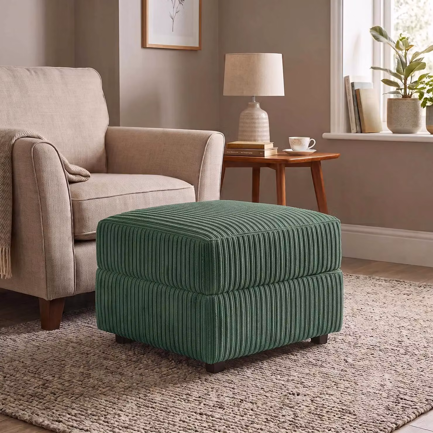 Luxor Living Ferguson Soft Jumbo Cord Footstool in Green W/D/H: 55 x 42 x 42 cm – 4