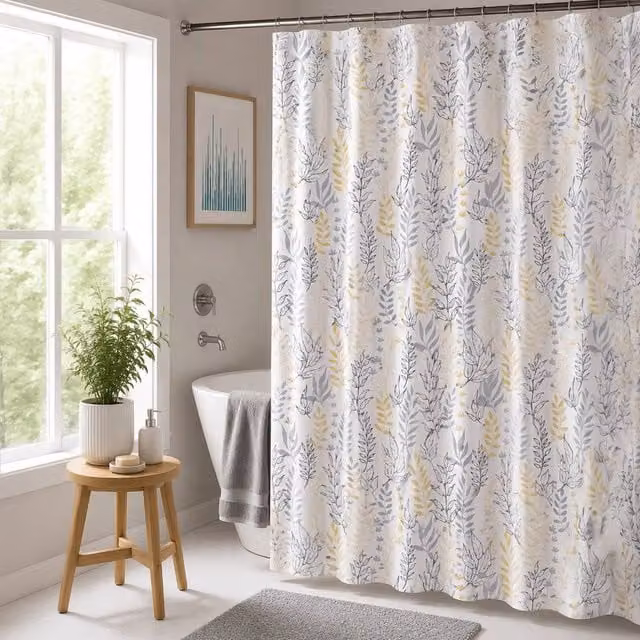 Showerdrape Fernland Grey and Yellow Floral Polyester Shower Curtain, H 180 cm