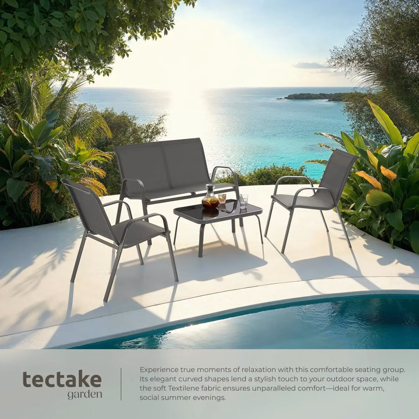 tectake Nora Modern Garden Furniture Set in Grey for 4 People – 4