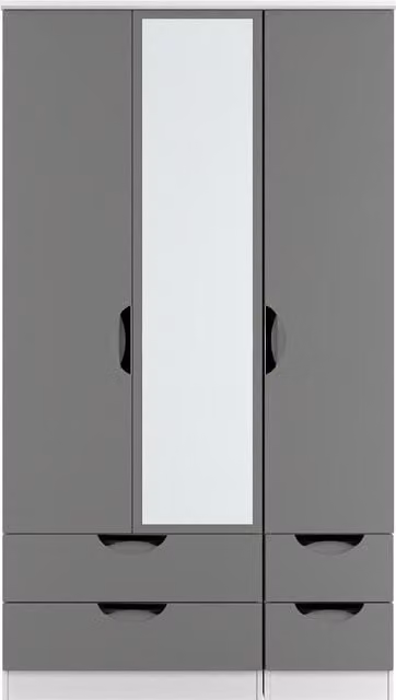 2 U Holborn Ready Assembled Tall Triple Wardrobe with Mirror and 2 Drawers in Dark Grey