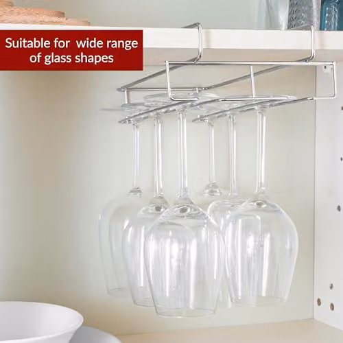 Innoteck Silver Metal Under Cabinet Wine Glass Holder and Hanging Kitchen Cupboard Organiser – 2