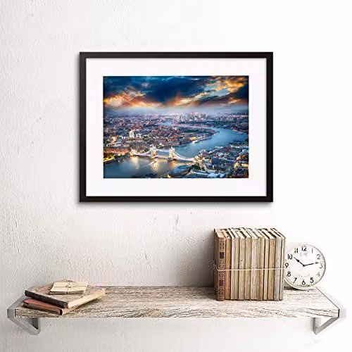 Wee Blue Coo London Thames Aerial View Cityscape Framed Wall Art Print, Multicolour – 2