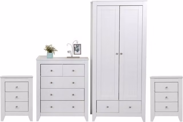 HMD White Wooden Modern Bedroom Set in 3 or 4 Pieces