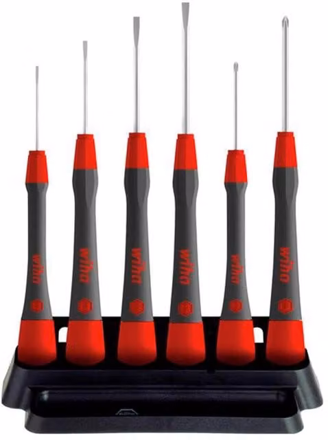 Wiha PicoFinish SL/PH Fine Screwdriver Set with Holder, 7 Piece, Red