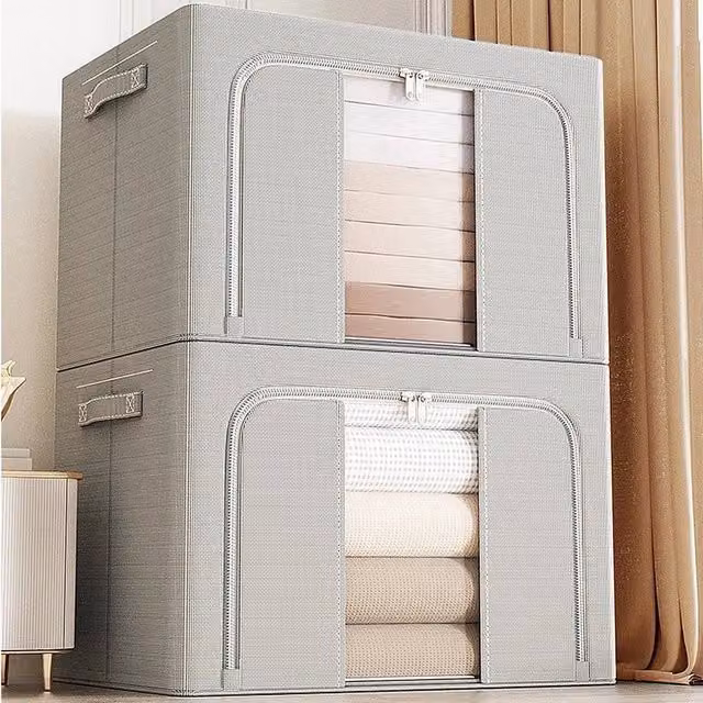 NESTLUNE 4-Piece Set of 66L Folding Fabric Storage Boxes in Grey