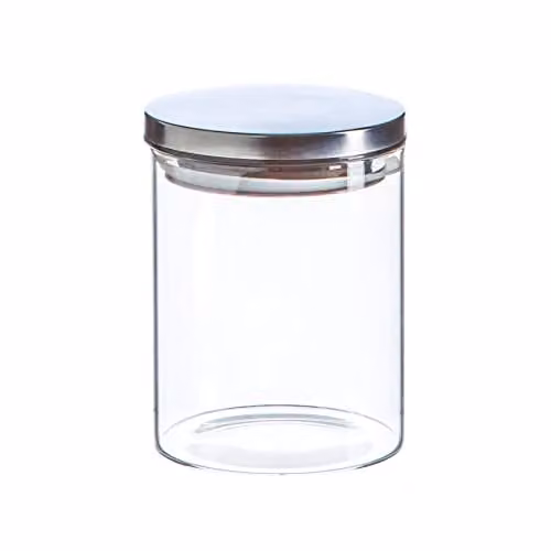 Argon Tableware Scandi Airtight Glass Storage Jar with Silver Metal Lid, 0.75 l