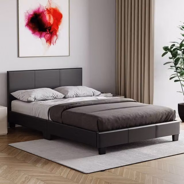 Vida Designs Lisbon Small Double Upholstered Faux Leather Bed Frame, Black, W/D/H: 120 x 200 cm
