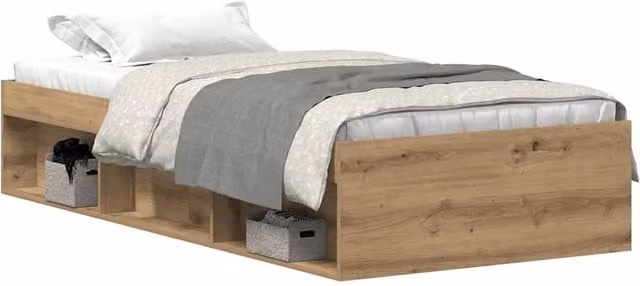 Berkfield Home Artisan Oak Bed Frame in Brown, Engineered Wood, W/D/H: 190 x 75 x 35 cm