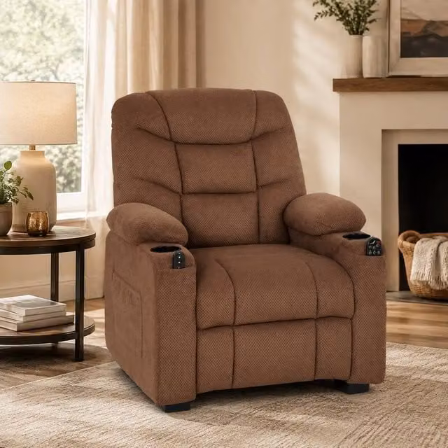 STILVORA Brown Fabric Recliner Armchair with Vibration Massage and Heat – 1