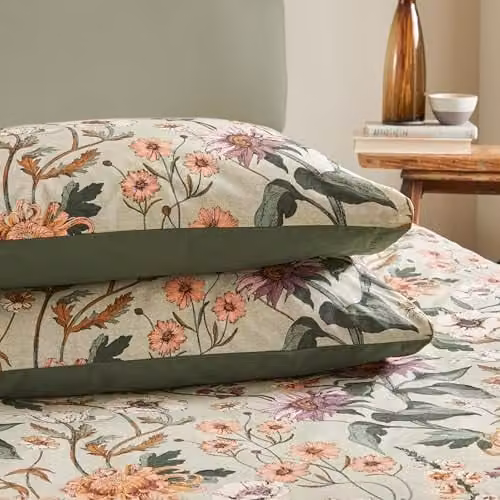 Wylder Nature Wallflower Floral Cotton Percale Duvet Cover Set in Green, W/D/H: 140 x 200 cm – 2