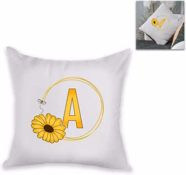 Uniqueful Personalised White Floral and Bee Design Square Cushion, W/D/H: 40 x 40 x 40 cm