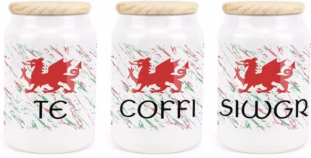 Purely Home Welsh Dragon Ceramic Tea, Coffee and Sugar Storage Canister Set in Red, Green and White