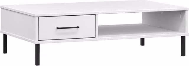 Berkfield Home Oslo Rectangular Coffee Table in White Solid Pine Wood with Metal Legs