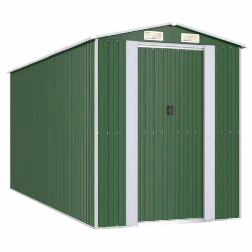 vidaXL Green Galvanised Steel Gable Garden Shed W/D/H: 192 x 440 x 223 cm