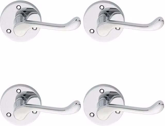 Loops 4 Pairs of Victorian Scroll Lever Door Handles with 58mm Round Rose in Polished Chrome