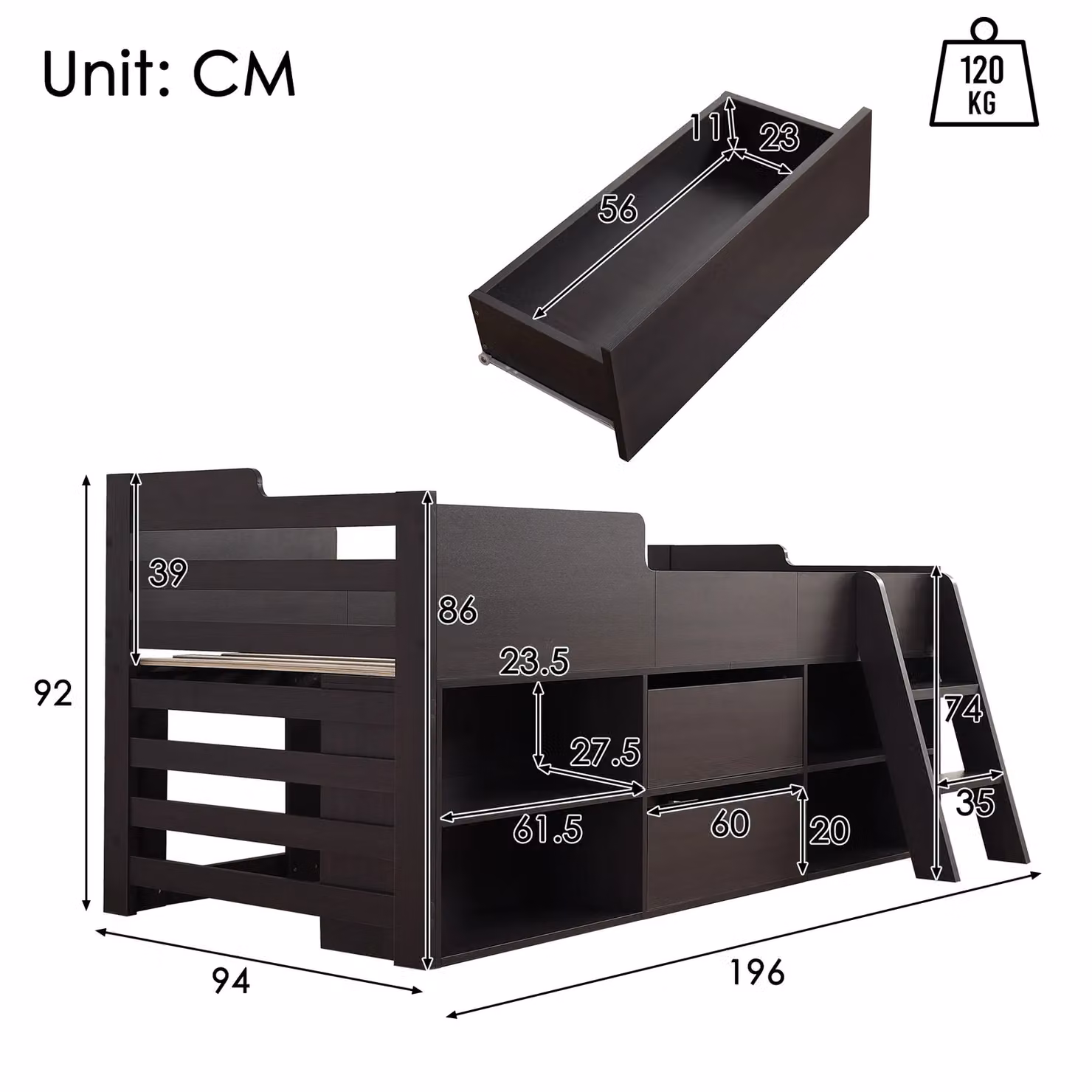 Matteo Mid Sleeper Cabin Bed Frame with Drawers and Shelf Storage in Beige and Grey, Single Size – 2