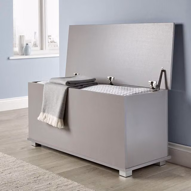 Home Source Large Wooden Ottoman Storage Chest in Grey – 1