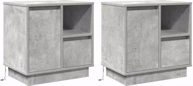 Berkfield Home Set of 2 Modern Bedside Cabinets with Integrated LED Lighting in Concrete Grey, W/D/H: 50 x 34.5 x 50 cm