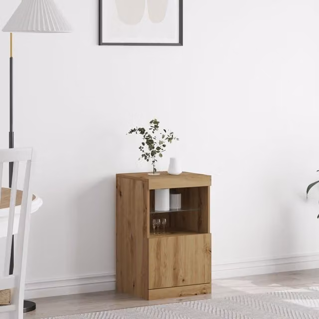 Berkfield Home Artisan Oak Sideboard with Integrated LED Lights in Brown, W/D/H: 41 x 37 x 67 cm