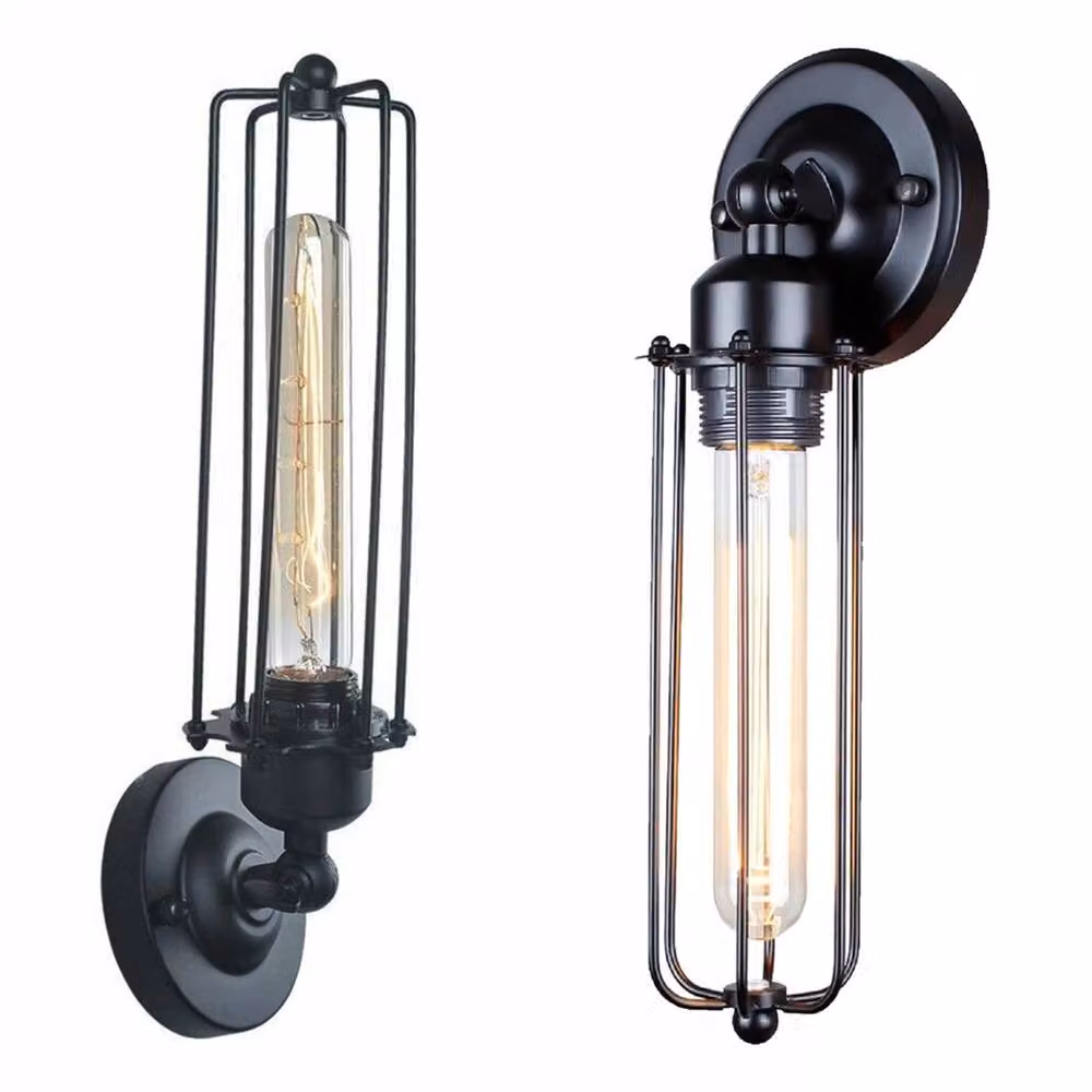 SPETLEK Modern Black Industrial Metal Cage Wall Light with Adjustable E27 Fitting – 4
