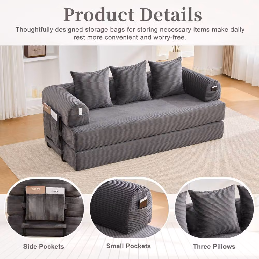 STILVORA Modular Corduroy Sofa with Metal Frame in Grey – 4