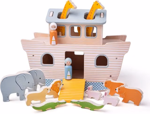 Bigjigs Toys Noah's Ark Multicoloured Wooden Toy with Animals and Vehicles