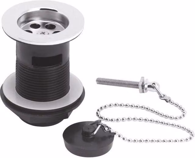 Balterley Slotted Basin Waste with Plastic Plug and Chain in Silver and Black
