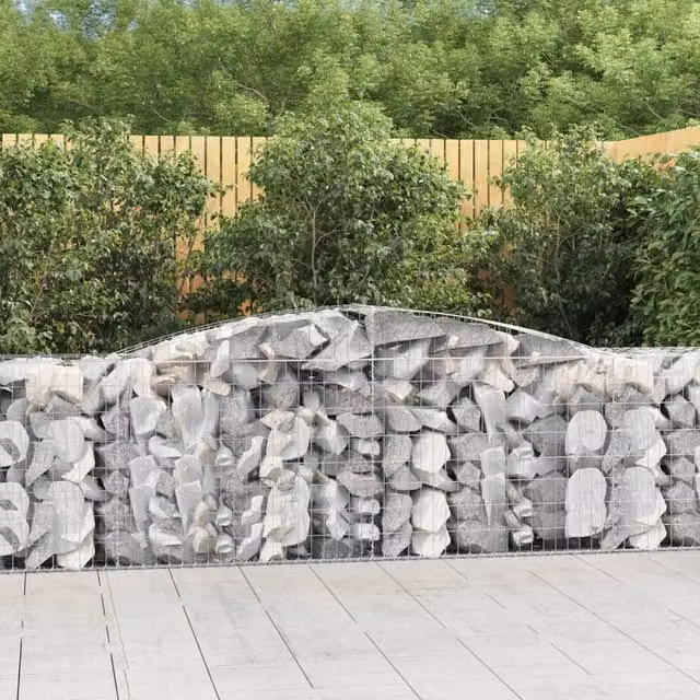 Berkfield Home Arched Gabion Baskets, 15 Pieces, Silver Galvanised Steel, W: 400 cm, D: 50 cm, H: 80-100 cm