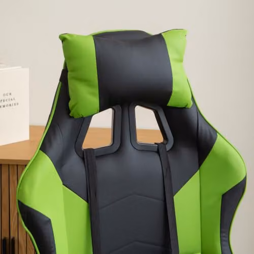 Samuel Alexander Ergonomic Green Faux Leather Gaming Chair with Headrest and Foot Ring – 3