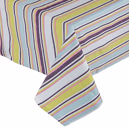 Homescapes Striped Cotton Rectangular Tablecloth in Green, Blue, White and Multicolour, W/D/H: 137 x 228 cm – 4