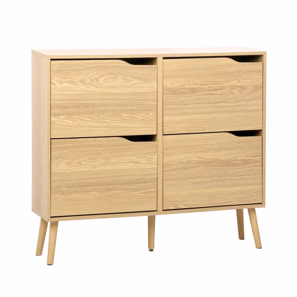 sweeek Scandinavian Wood Effect Shoe Cabinet in Beige with 4 Drawers and Tilting Compartments, W/D/H: 110 x 23.5 x 96 cm – 2