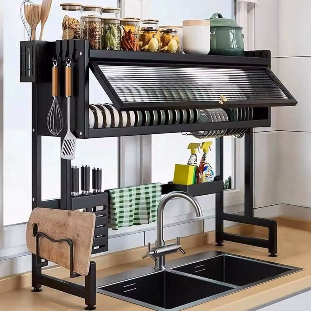 EONLION Black Steel Over The Sink Kitchen Counter Dish Drying Rack – 3
