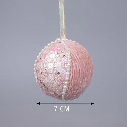 Shatchi Christmas Hanging Bauble Pendant in Pink, White and Gold, 7 cm – 2