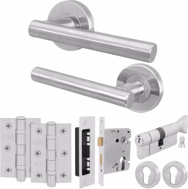 AFIT Satin Nickel Door Handle with Euro Lock Thumbturn Cylinder in Silver – 1