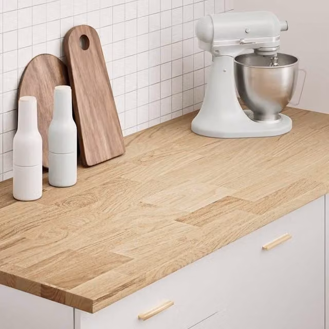 Berkfield Home Solid Oak Wood Kitchen Worktop, Brown, W: 140 cm, D: 63.5 cm, H: 2.7 cm – 1