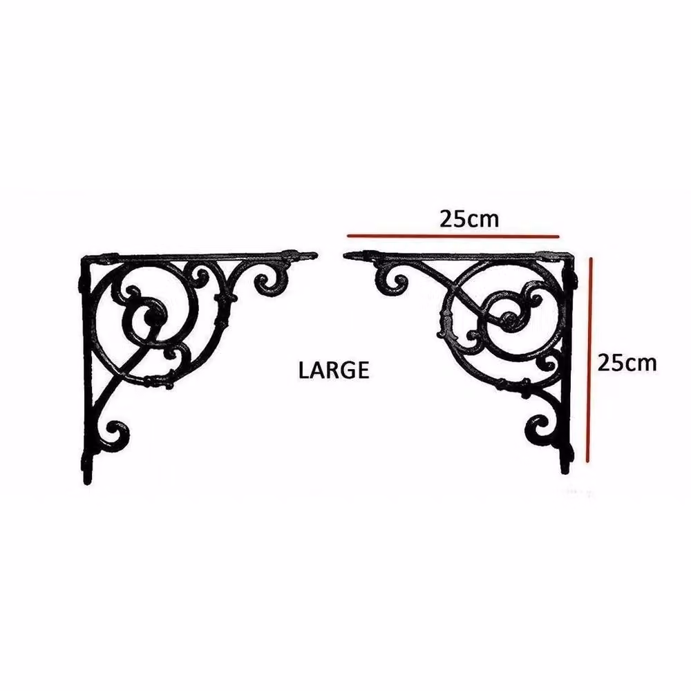 VOGREX Heavy Duty Cast Iron Scroll Wall Brackets in Black – 2