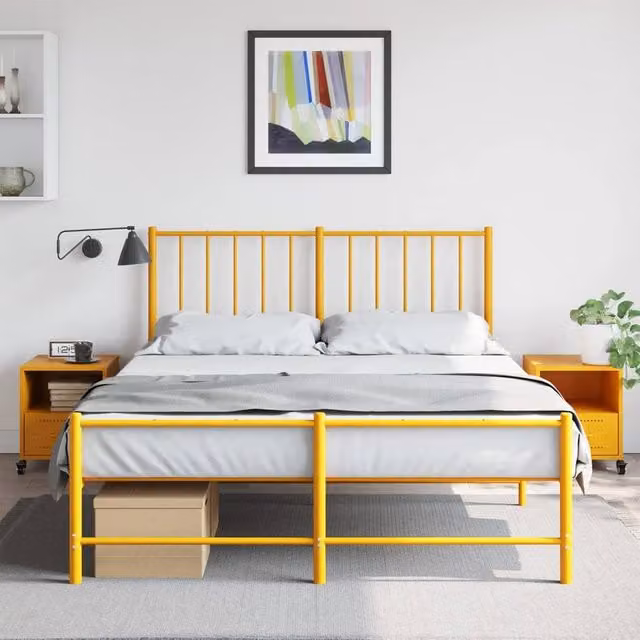 Berkfield Home Set of 2 Stylish Metal Bedside Cabinets in Mustard Yellow, W/D/H: 39 x 39 x 43.5 cm – 1