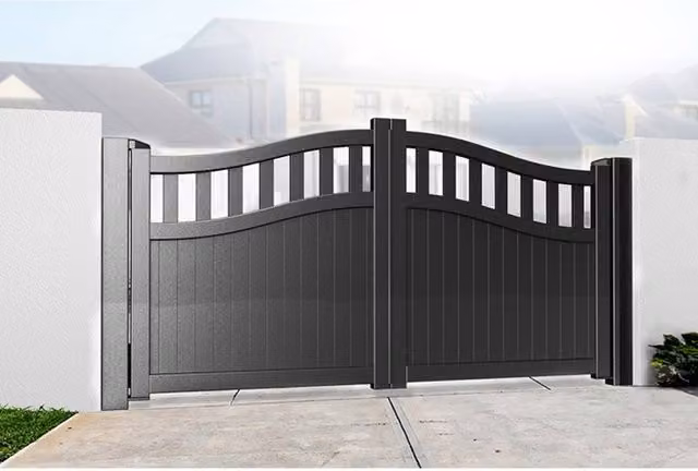 Ready Made Double Swing Gate with Vertical Solid Infill and Bell in Black, W: 325 cm, H: 220 cm – 1
