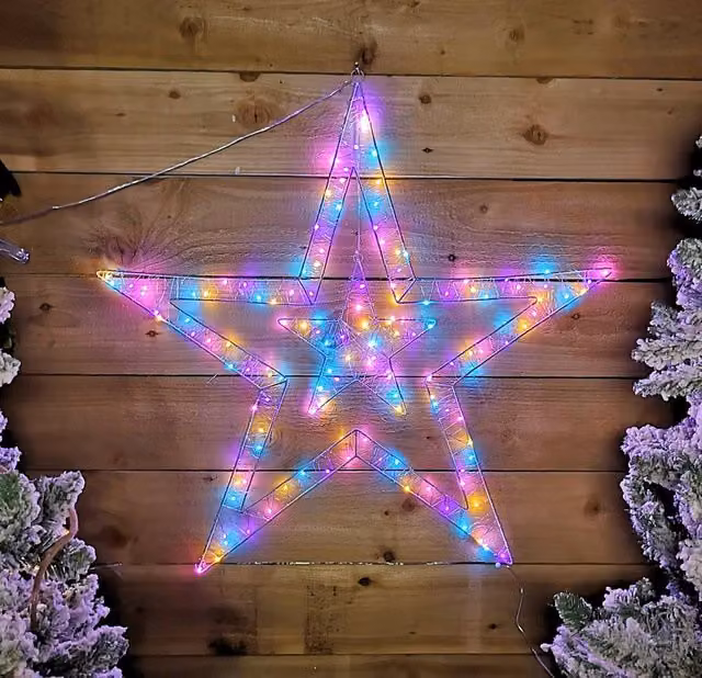 Samuel Alexander Multicolour Double Star Christmas Hanging Decoration with 140 LED, 80 cm