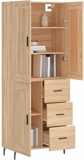 Berkfield Home Sonoma Oak Highboard in Light Brown, W/D/H: 69.5 x 34 x 180 cm – 1