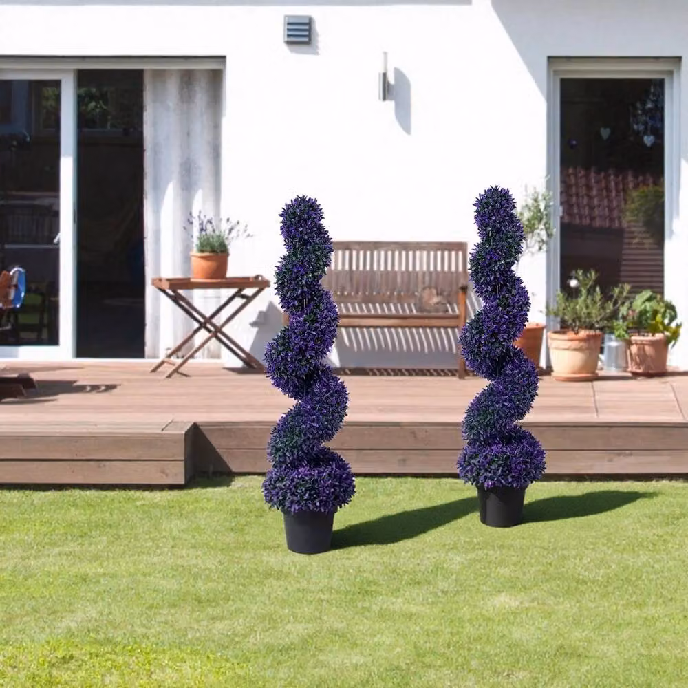 VOGREX Set of 2 Purple Artificial Spiral Topiary Trees, 121.92 cm Height – 5