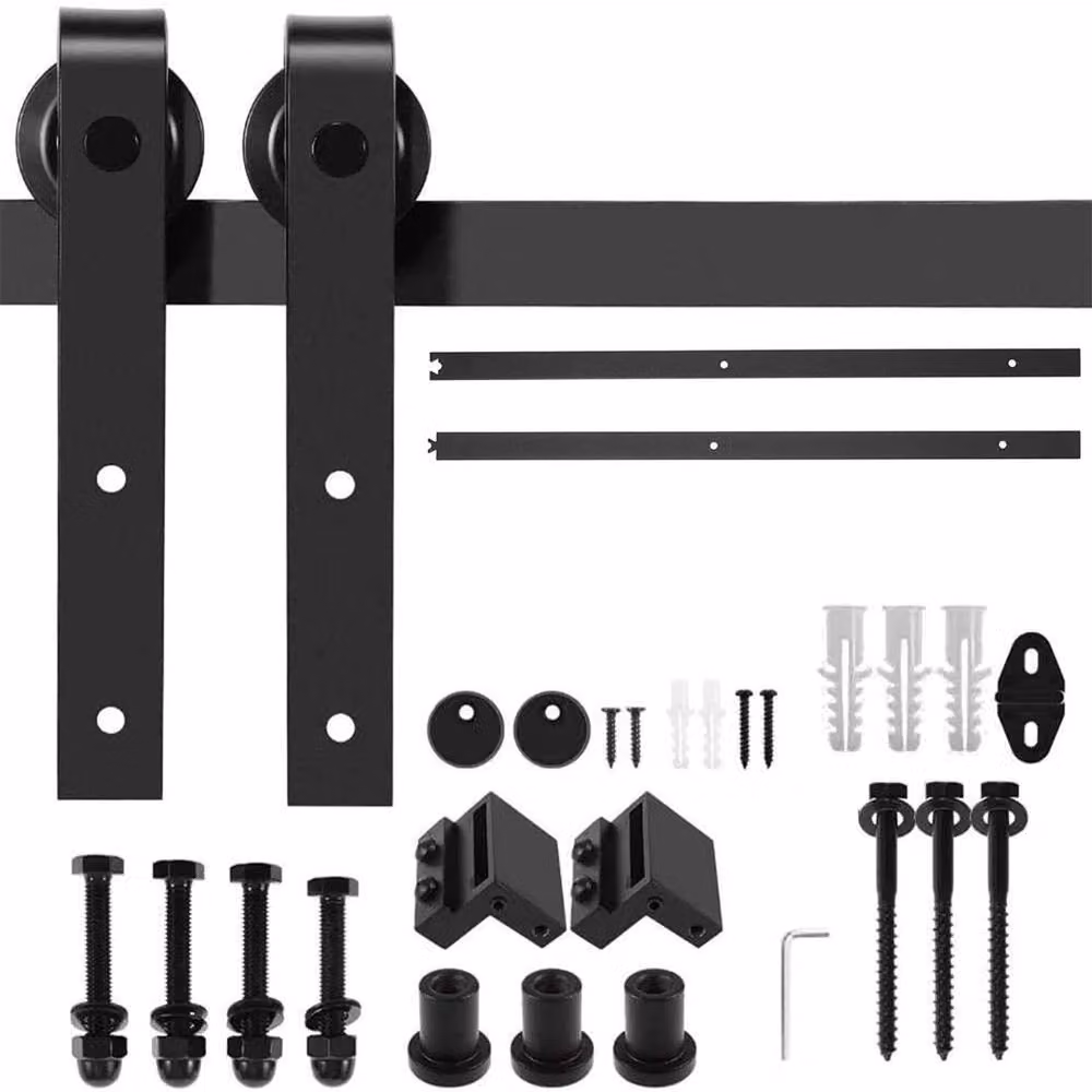 PAWNORA 5ft Black Wood Sliding Barn Door Track Hardware Set – 2