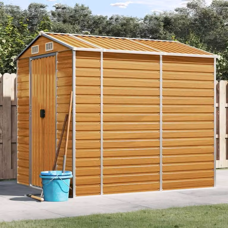 Berkfield Home Garden Shed in Brown Galvanised Steel, W/D/H: 191 x 215 x 198 cm