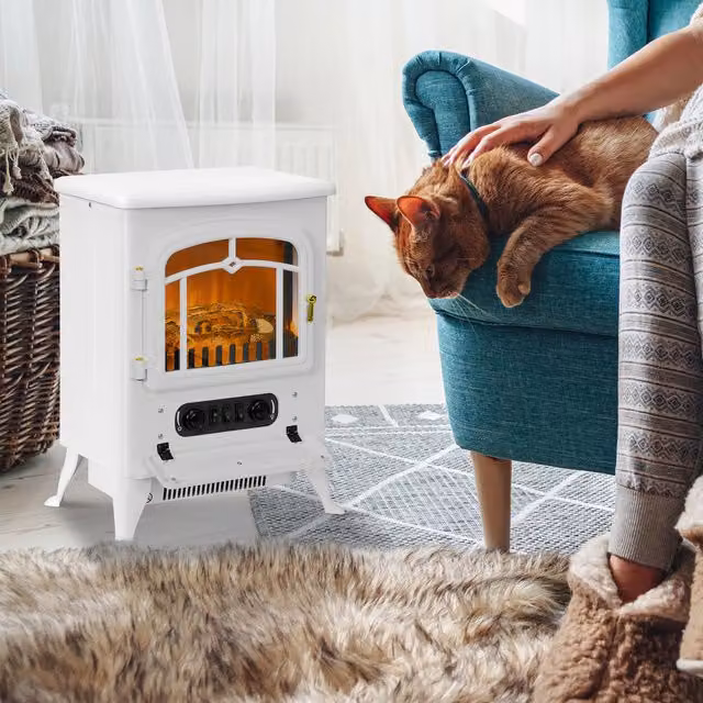 HOMCOM Freestanding Electric Stove Fireplace Heater in White