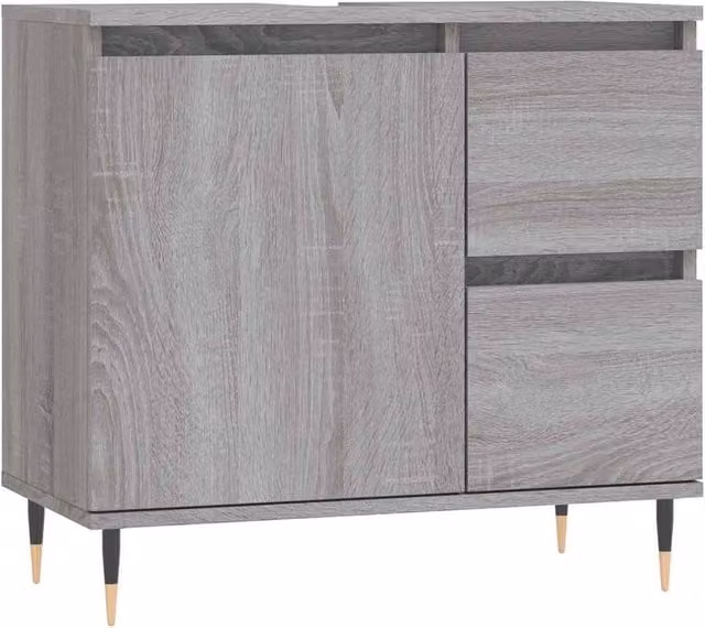 Berkfield Home Grey Sonoma Bathroom Cabinet with Hinged Doors and Internal Drawers, W: 65 cm, D: 33 cm, H: 60 cm – 1