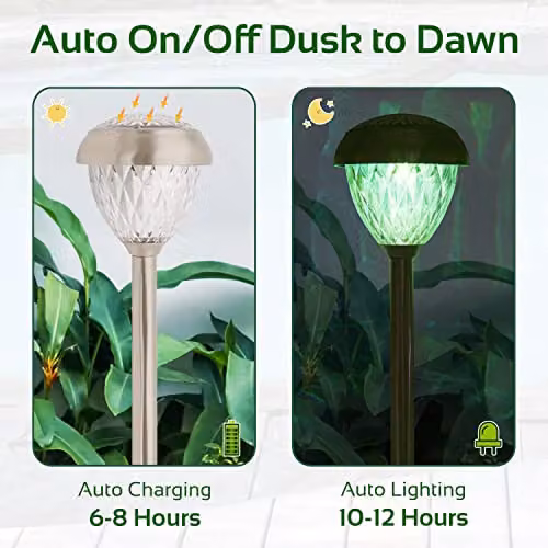 GardenKraft Diamond Cut Solar Path Lights, 4 Pack, Silver Stainless Steel, Multicolour LED, Height: 37 cm – 3