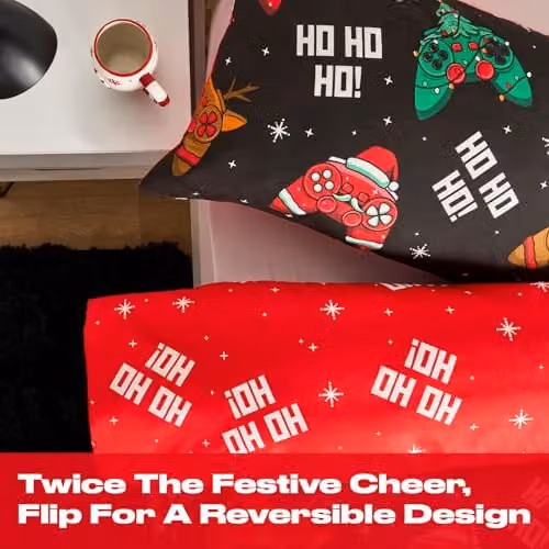 OHS Gaming Bedding Set for Children, Reversible Microfibre Duvet Cover and Pillowcase, Black and Red, W: 135 cm, L: 200 cm – 2