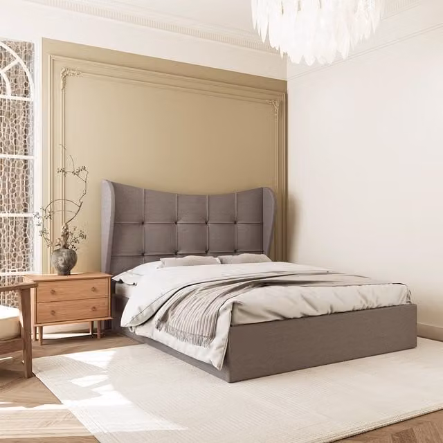 Seconique Verona King Ottoman Bed in Brown Fabric with Lift Up Base