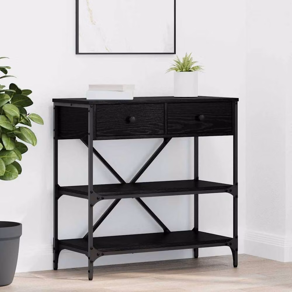 Berkfield Home Modern Black Oak Console Table with X-Frame, W/D/H: 75 x 34.5 x 75 cm – 2